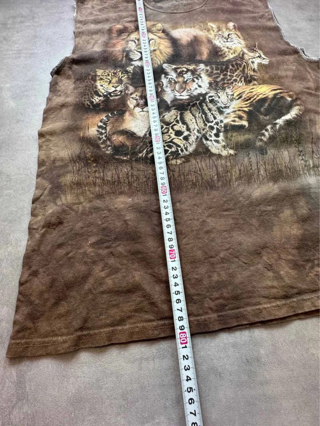 The Mountain Vintage Made in USA Big Cats All Over Print Cut-Off Tee Y2K Rare