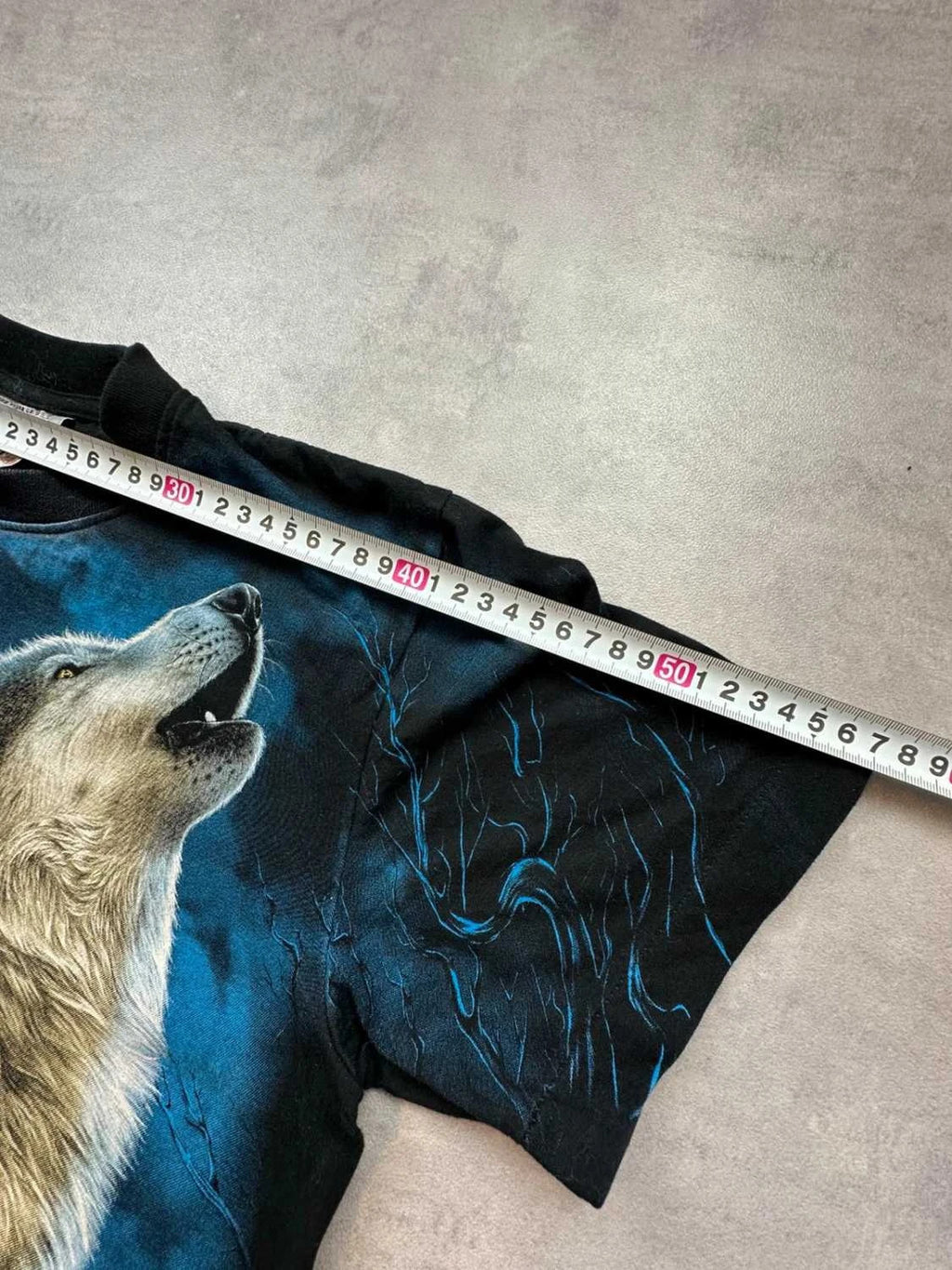 Tee Shirt Vintage Wolf Full Moon – Noir & Bleu – Y2K