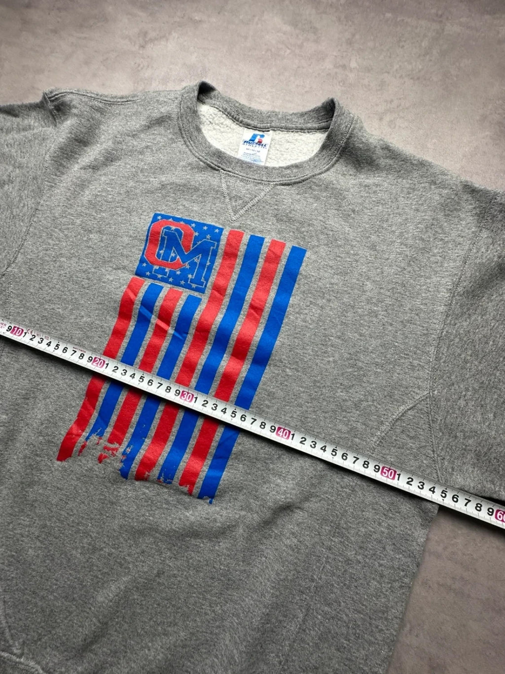 Sweat Russell Athletic Vintage OM American Flag Gris