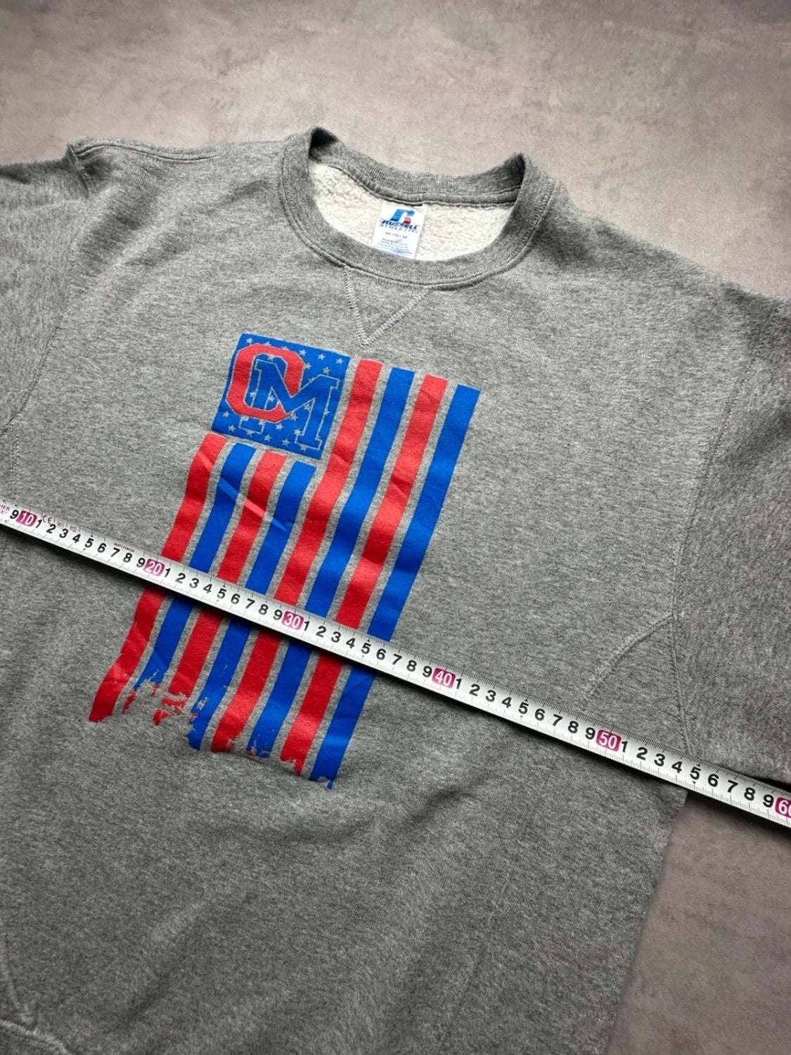 Sweat Russell Athletic Vintage OM American Flag Gris