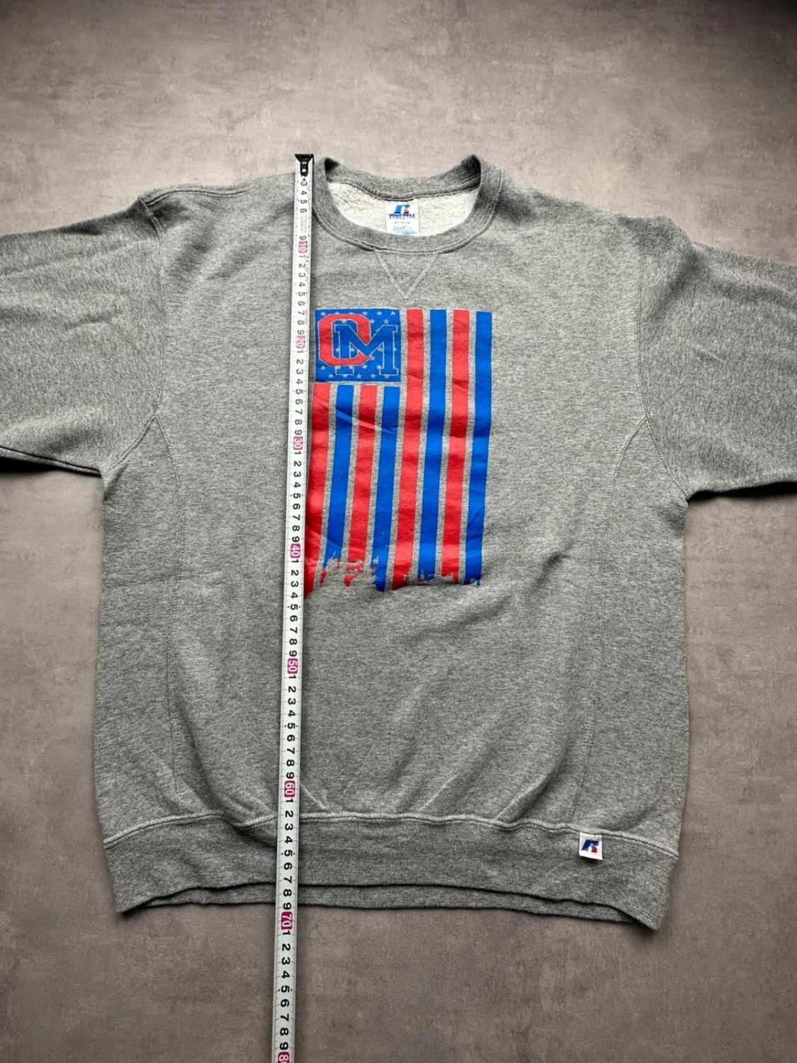 Sweat Russell Athletic Vintage OM American Flag Gris