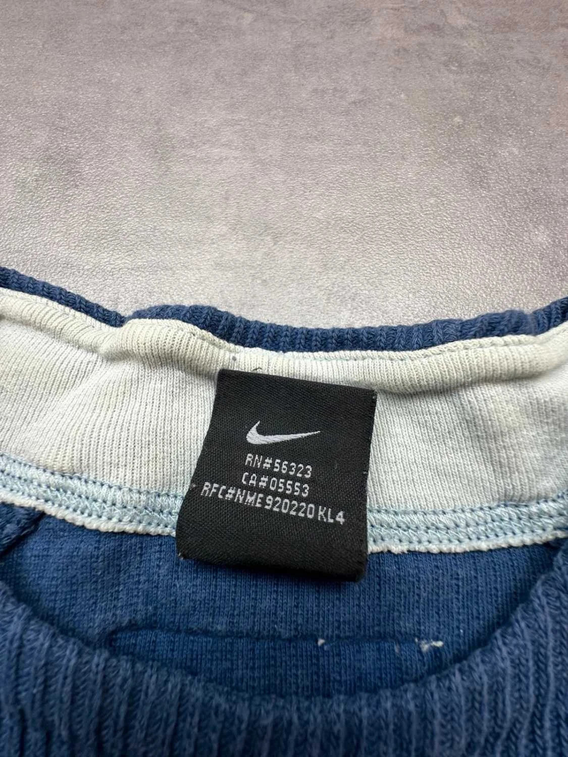 Nike Vintage Y2K Ribbed Crewneck Sweatshirt Bleu – Mini Logo Brodé – 2000s