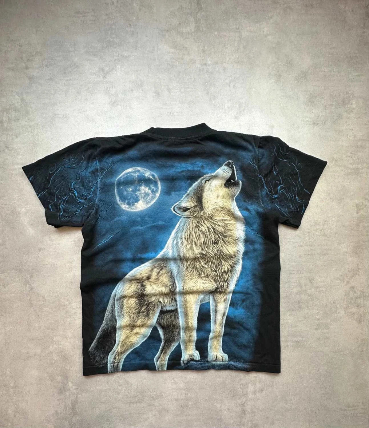 Tee Shirt Vintage Wolf Full Moon – Noir & Bleu – Y2K