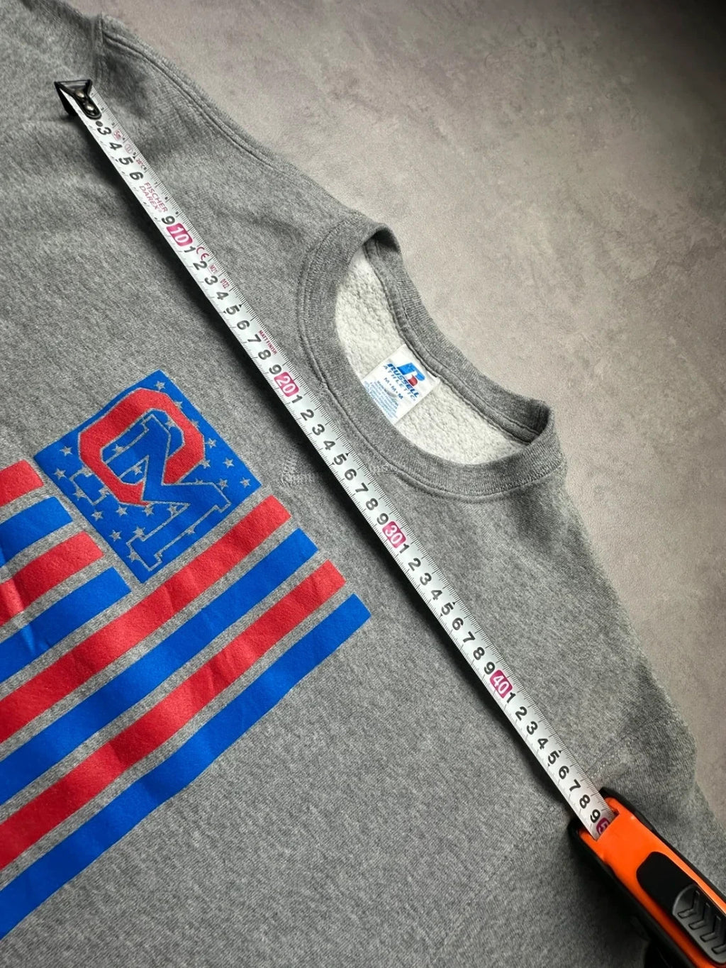 Sweat Russell Athletic Vintage OM American Flag Gris