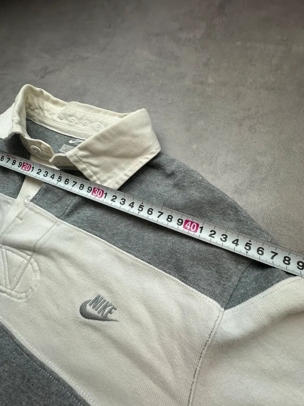 Polo Nike Vintage Manches Longues Rayé Gris & Blanc