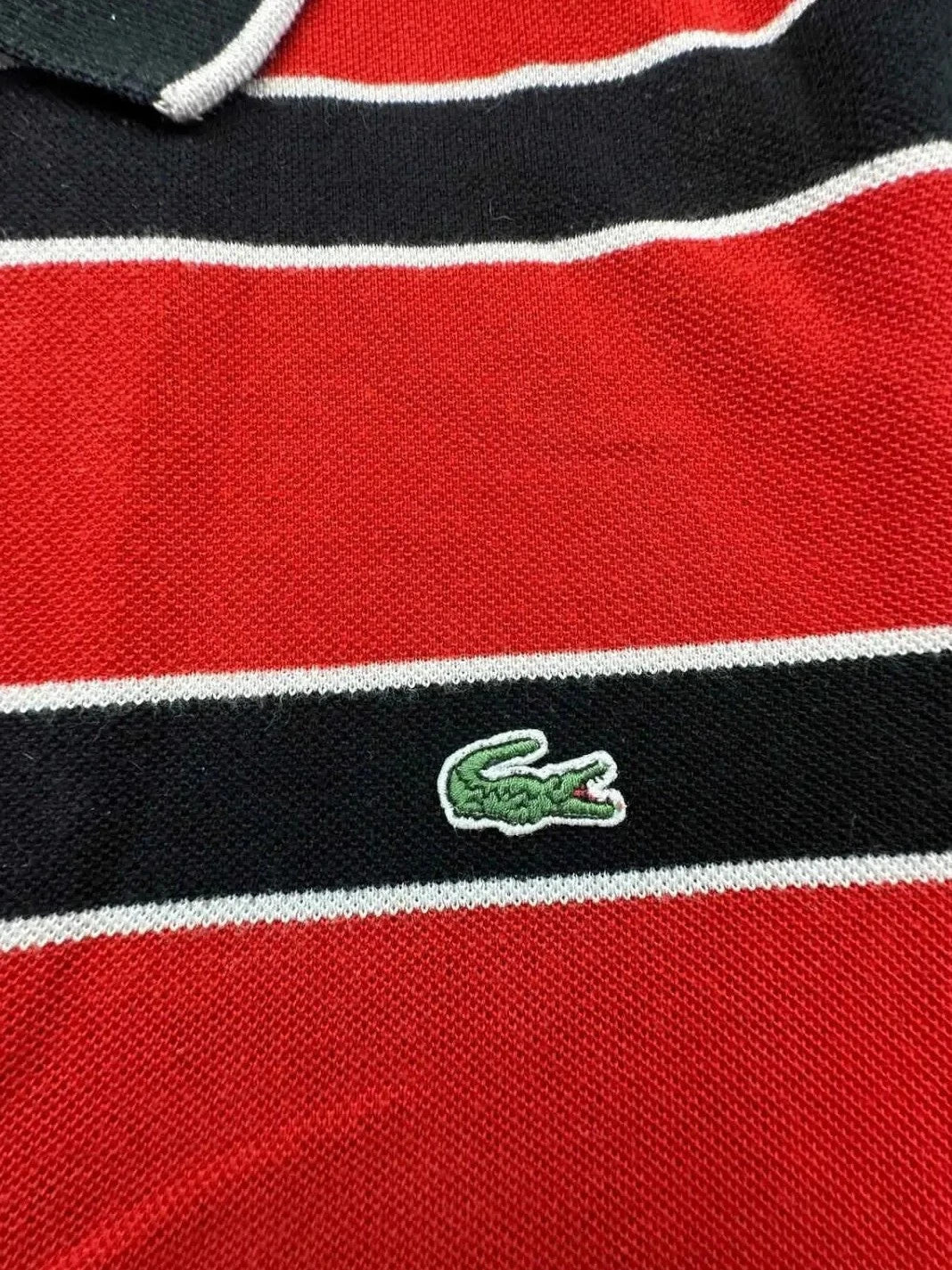 Polo Lacoste Vintage Rayé Rouge Noir