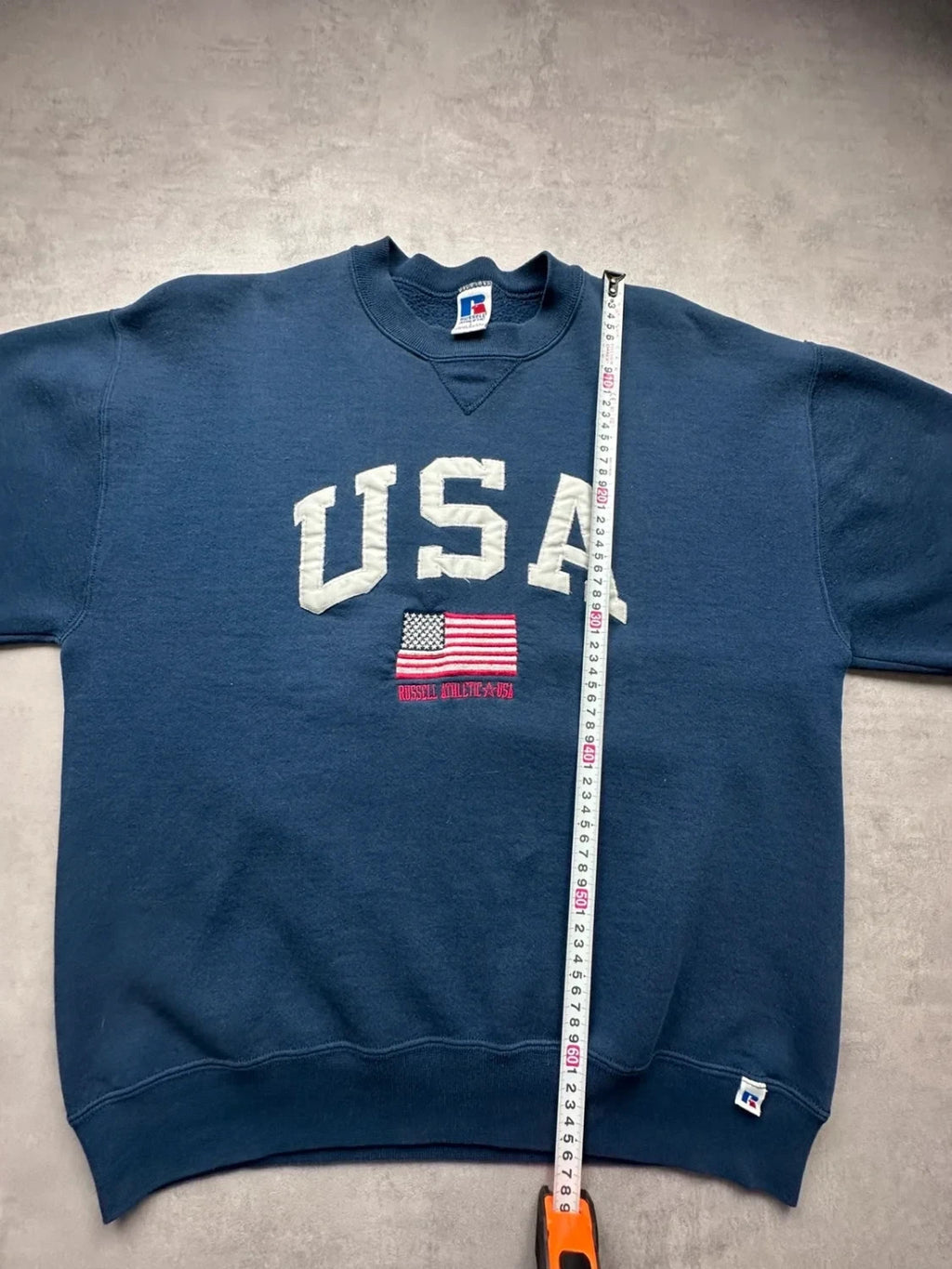Sweat Russell Athletic Vintage American Flag USA Navy