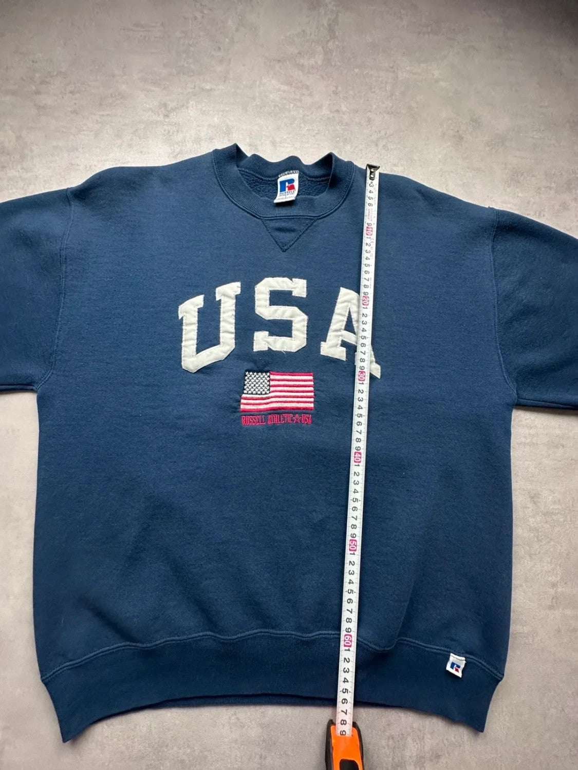 Sweat Russell Athletic Vintage American Flag USA Navy