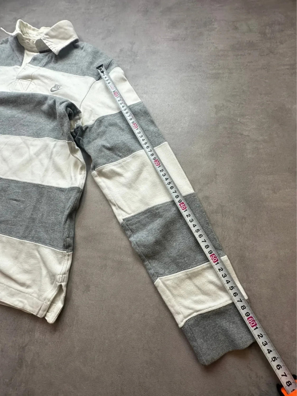 Polo Nike Vintage Manches Longues Rayé Gris & Blanc