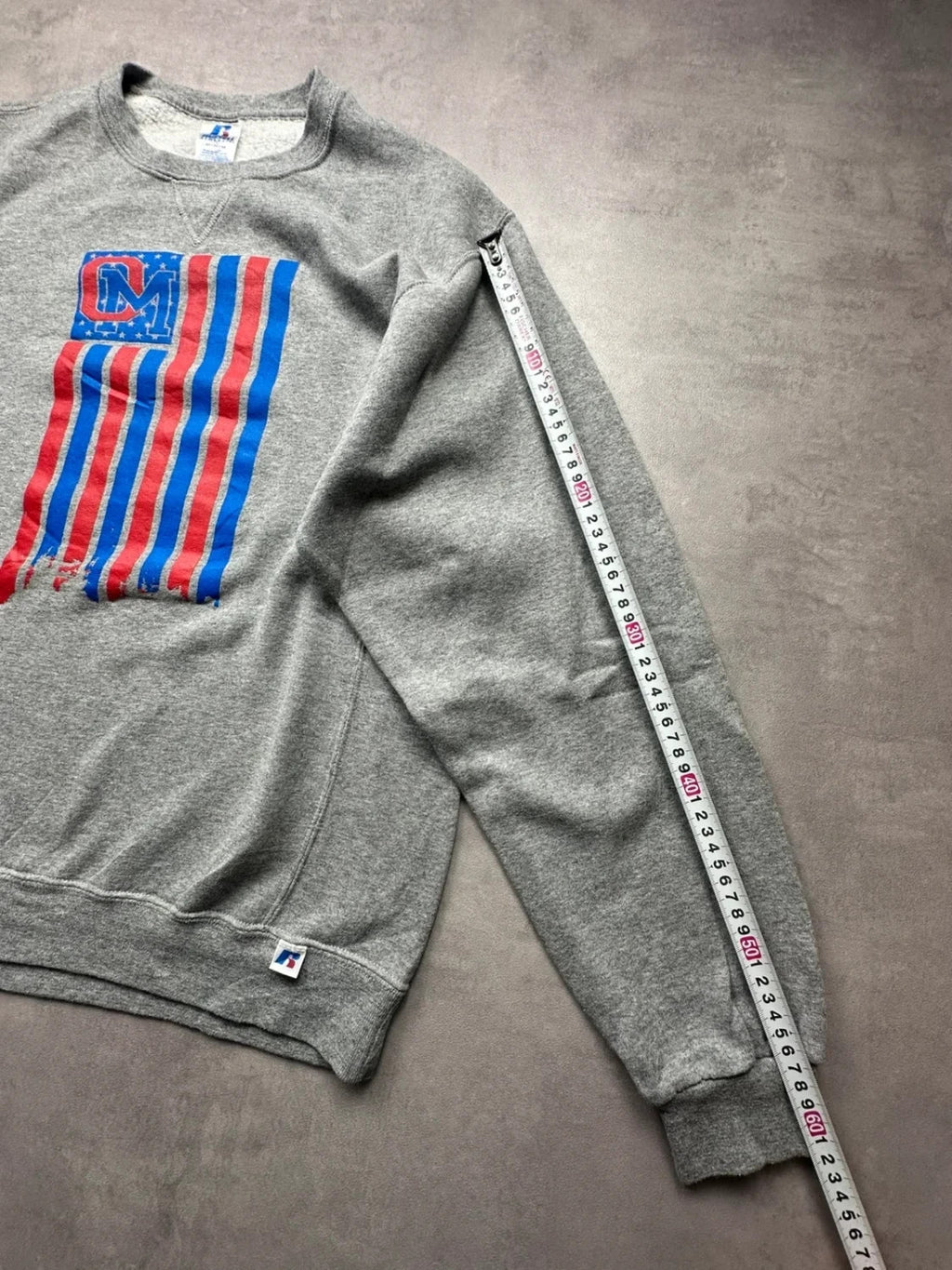 Sweat Russell Athletic Vintage OM American Flag Gris