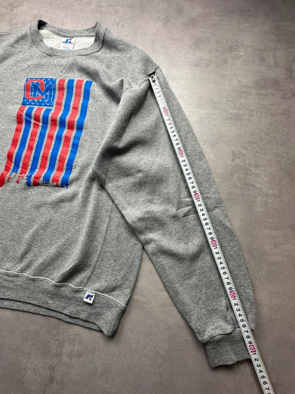 Sweat Russell Athletic Vintage OM American Flag Gris