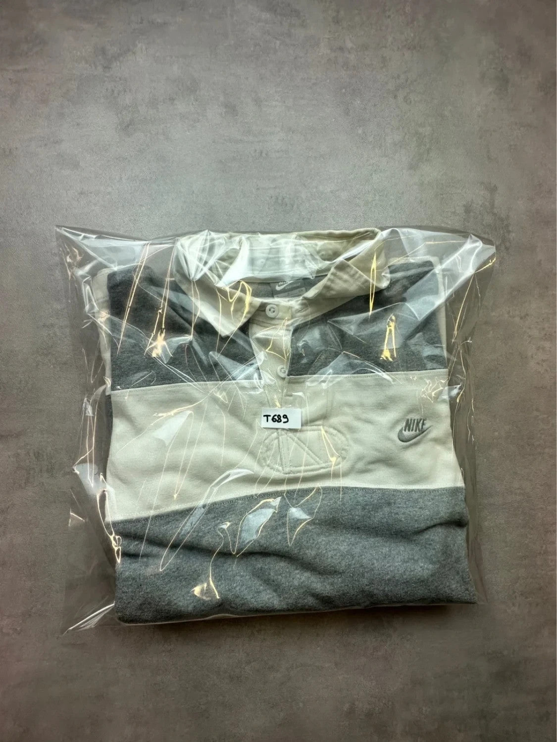 Polo Nike Vintage Manches Longues Rayé Gris & Blanc