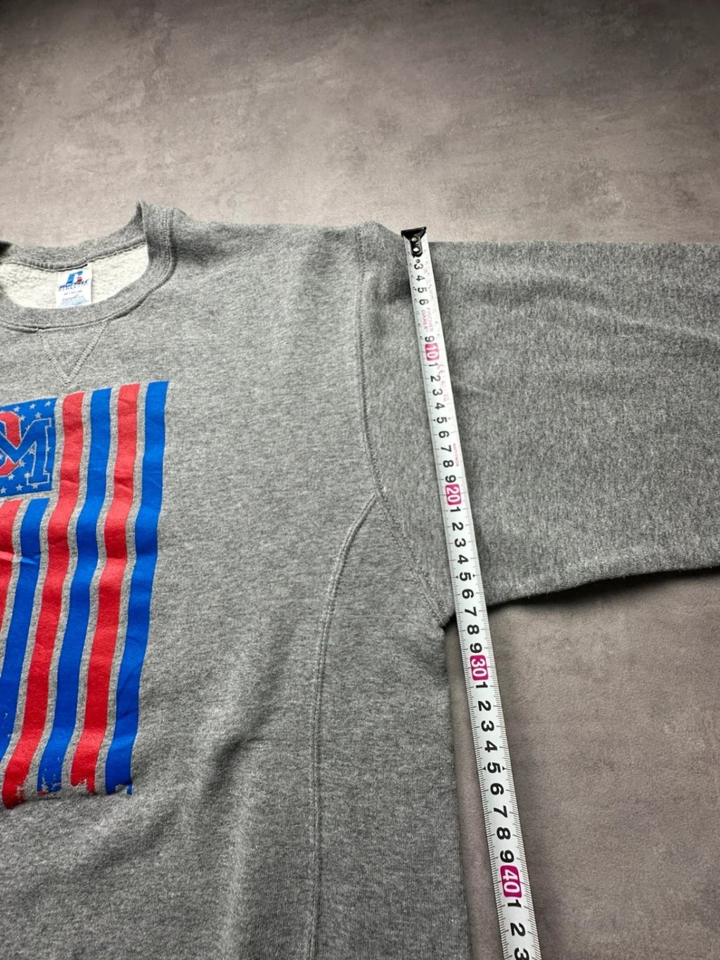 Sweat Russell Athletic Vintage OM American Flag Gris