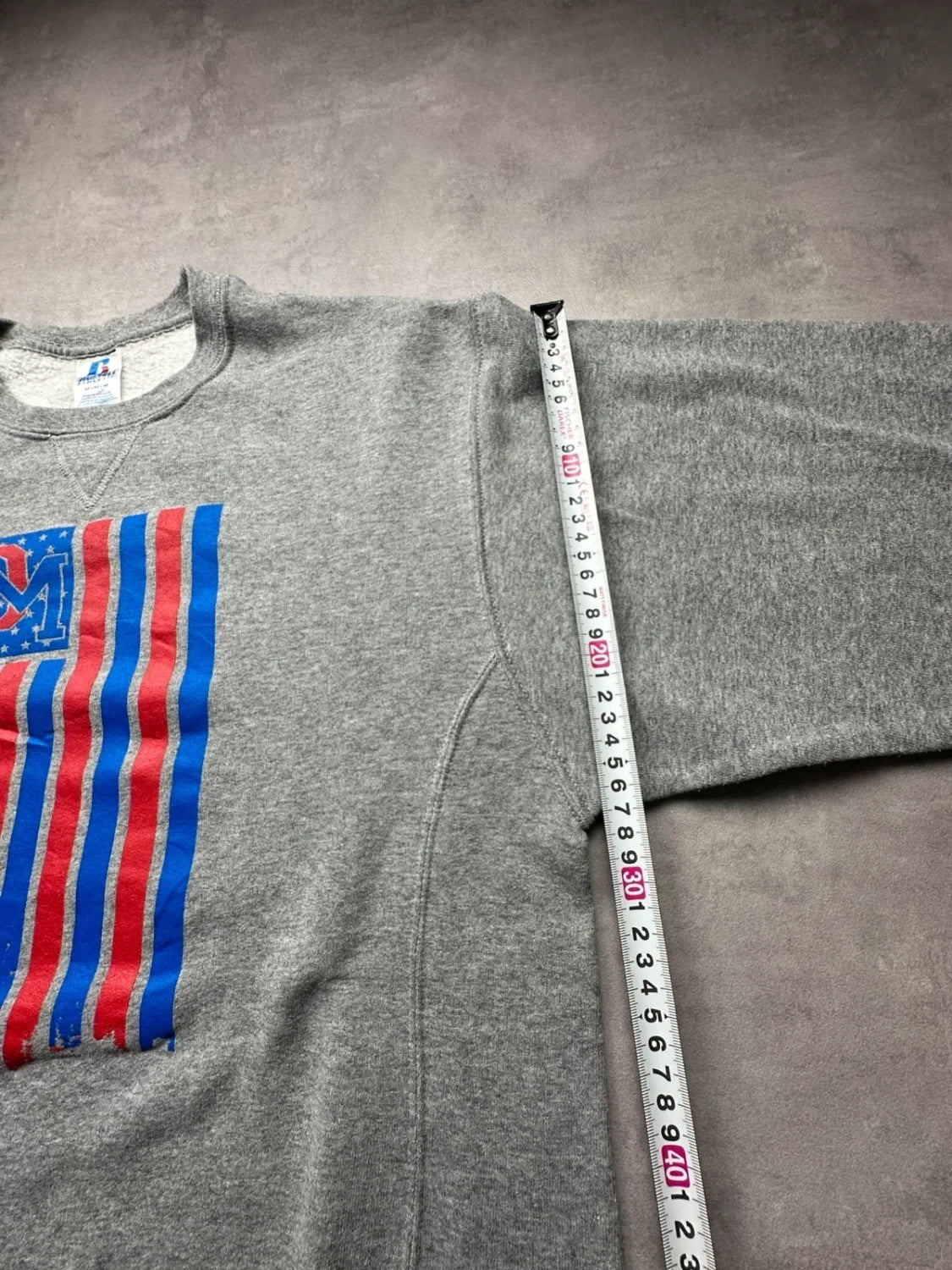 Sweat Russell Athletic Vintage OM American Flag Gris