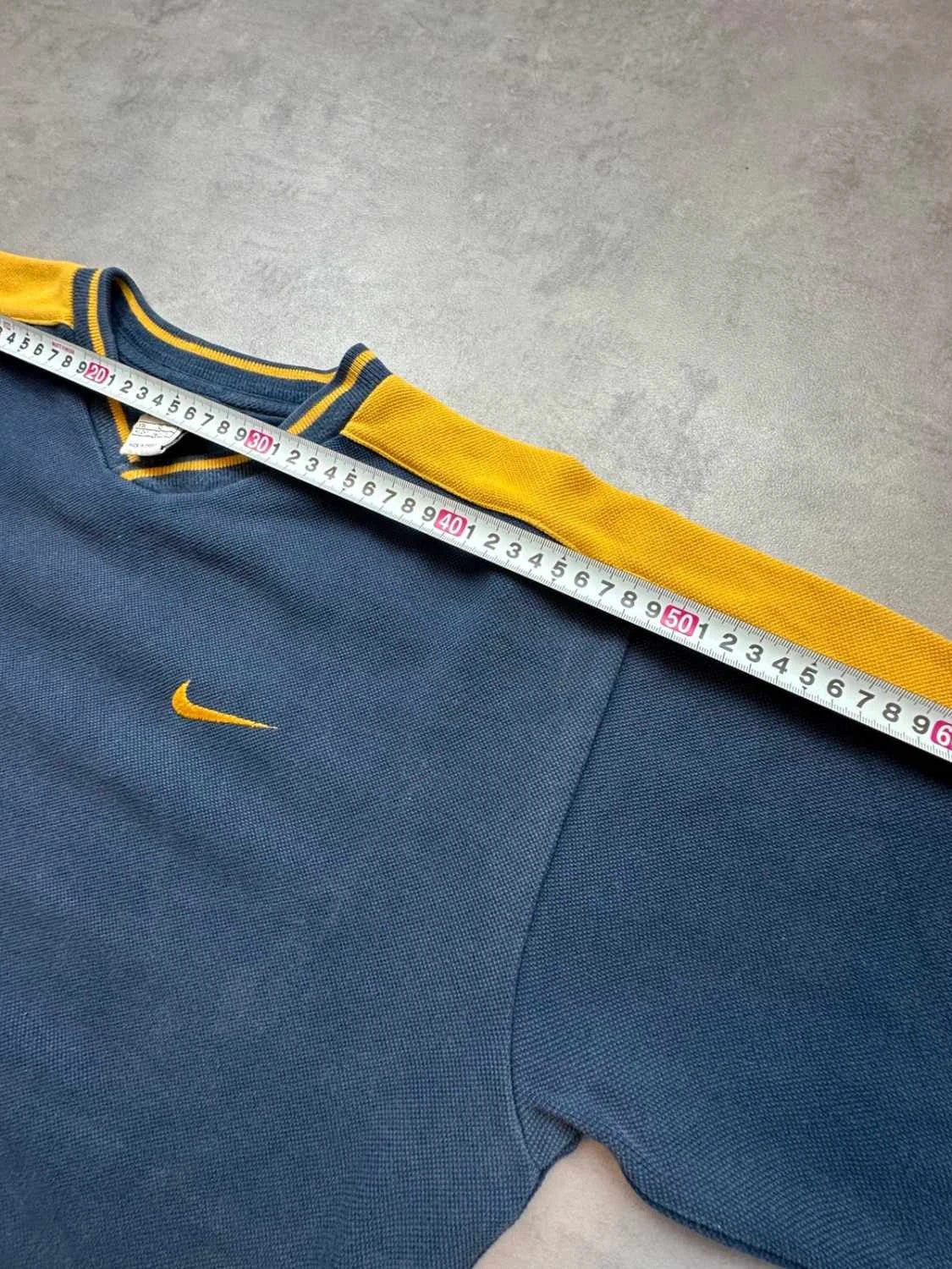 Nike Vintage Y2K Sweat Oversize Bleu Marine & Jaune – Big Swoosh – 90s 00s Streetwear