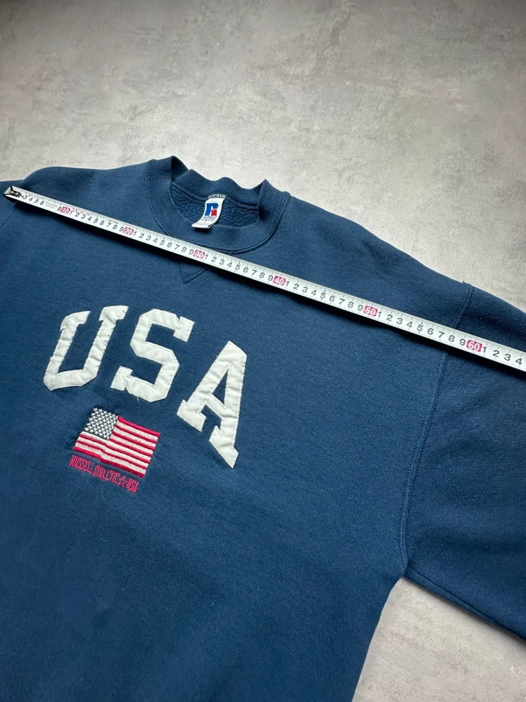 Sweat Russell Athletic Vintage American Flag USA Navy